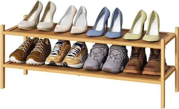 Long Shoe Rack in 2-Tier Bamboo