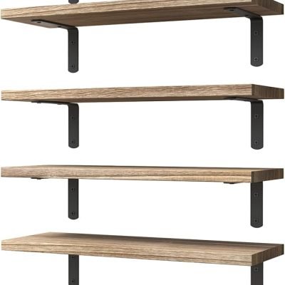 Wood Floating Shelves Set of 6, Rustic Brown